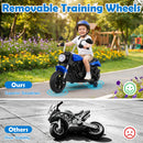 6V Children's Motorcycle Featuring Removable Training Wheels, Sound Horn, Music, and Treaded Tires - Blue Magic Cars 6