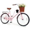 Pink 24-Inch Beach Cruiser Bicycle with Cup Holder and Basket