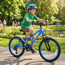Adjustable 20-Inch Blue Mountain Bike for Kids with 7-Speed Gears and Suspension Fork