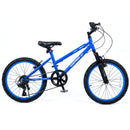 Adjustable 20-Inch Blue Mountain Bike for Kids with 7-Speed Gears and Suspension Fork