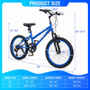 Adjustable 20-Inch Blue Mountain Bike for Kids with 7-Speed Gears and Suspension Fork