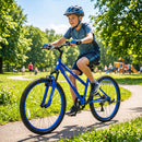 Adjustable 24-Inch Blue Kids Mountain Bike with 7-Speed Gearing and Suspension Fork
