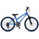 Adjustable 24-Inch Blue Kids Mountain Bike with 7-Speed Gearing and Suspension Fork