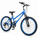 Adjustable 24-Inch Blue Kids Mountain Bike with 7-Speed Gearing and Suspension Fork