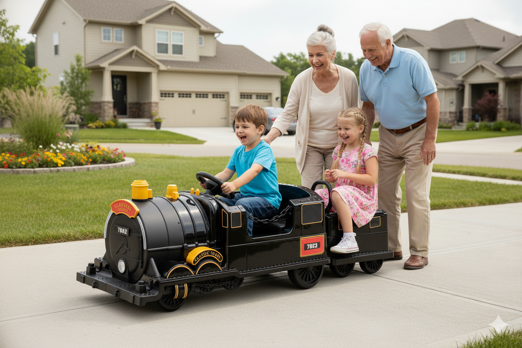 Kids Portable Train Rides Kids Ride-On Train for Backyard Fun – Battery Powered w/Magic Cars® Re