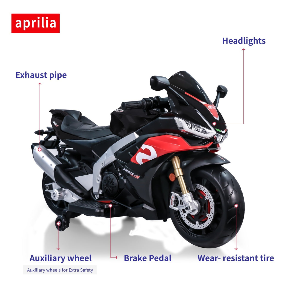 24V Kids Electric Dirt Bike Motorcycle with LED Lights and 10mph Speed Black