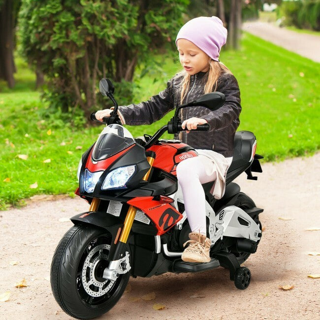 Aprilia Licensed Electric Toddler Ride-On Motorbike with LED Lights and Training Wheels Magic Cars 0