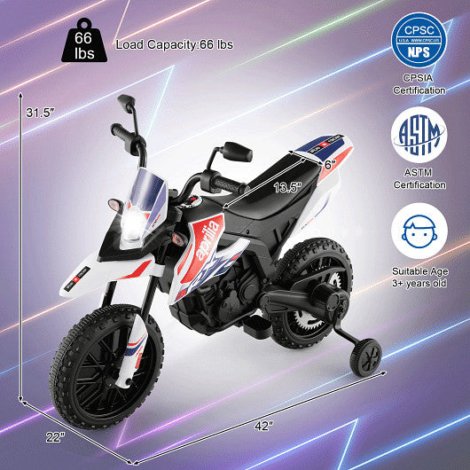 Licensed Kids Ride-On Motorcycle with 2 Training Wheels and Music, White Magic Cars 3