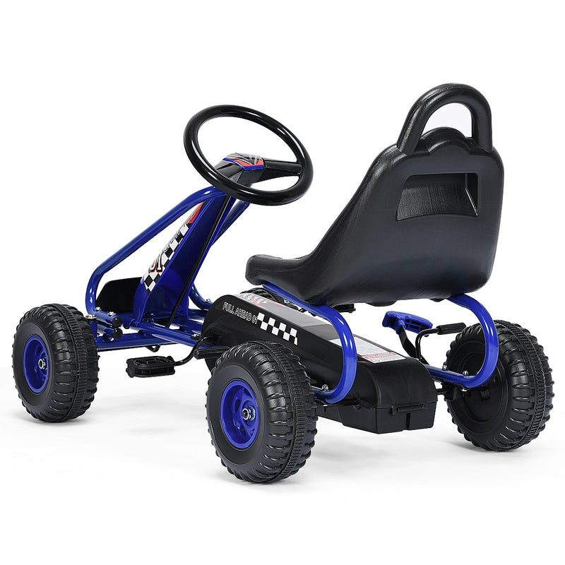 Kids Pedal Go Kart with Adjustable Seat and Handbrake 4-Wheel Ride-On Toy Blue Magic Cars 11
