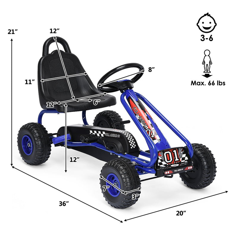 Kids Pedal Go Kart with Adjustable Seat and Handbrake 4-Wheel Ride-On Toy Blue Magic Cars 1