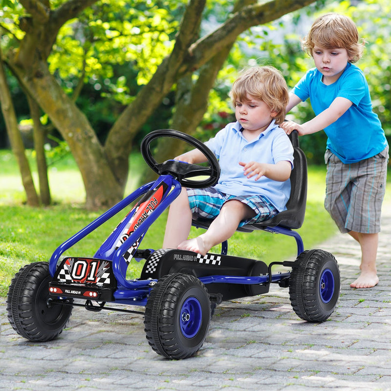 Kids Pedal Go Kart with Adjustable Seat and Handbrake 4-Wheel Ride-On Toy Blue Magic Cars 2