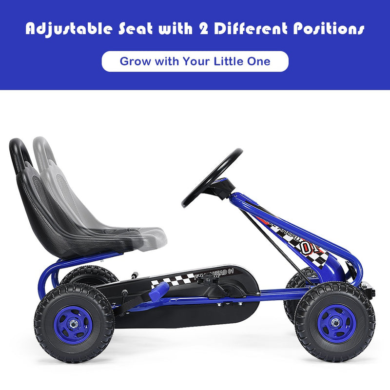 Kids Pedal Go Kart with Adjustable Seat and Handbrake 4-Wheel Ride-On Toy Blue Magic Cars 7
