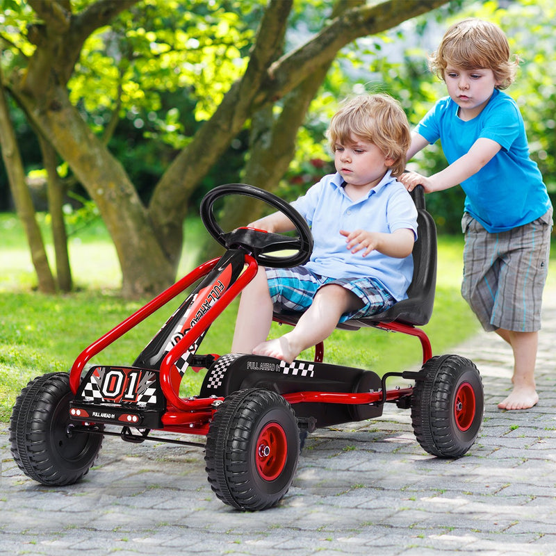 Kids Pedal Go-Kart with 4 Wheels, Adjustable Seat, Handbrake – Red Ride-On Toy Magic Cars 2