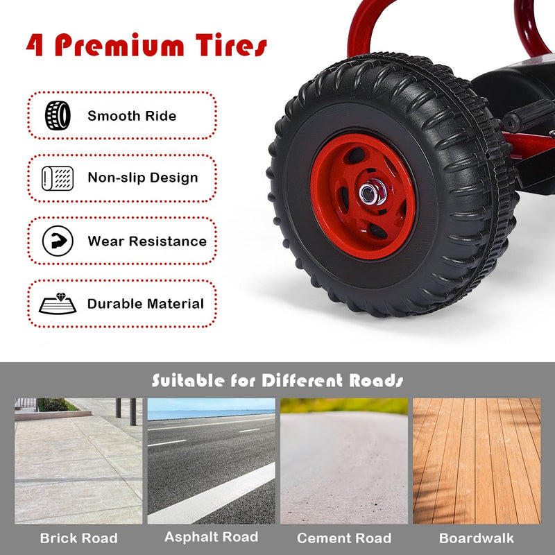 Kids Pedal Go-Kart with 4 Wheels, Adjustable Seat, Handbrake – Red Ride-On Toy Magic Cars 6