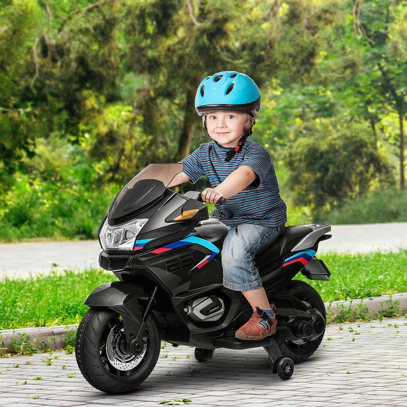 Battery-Powered Kids Ride-On Motorbike with Training Wheels Black Magic Cars 1