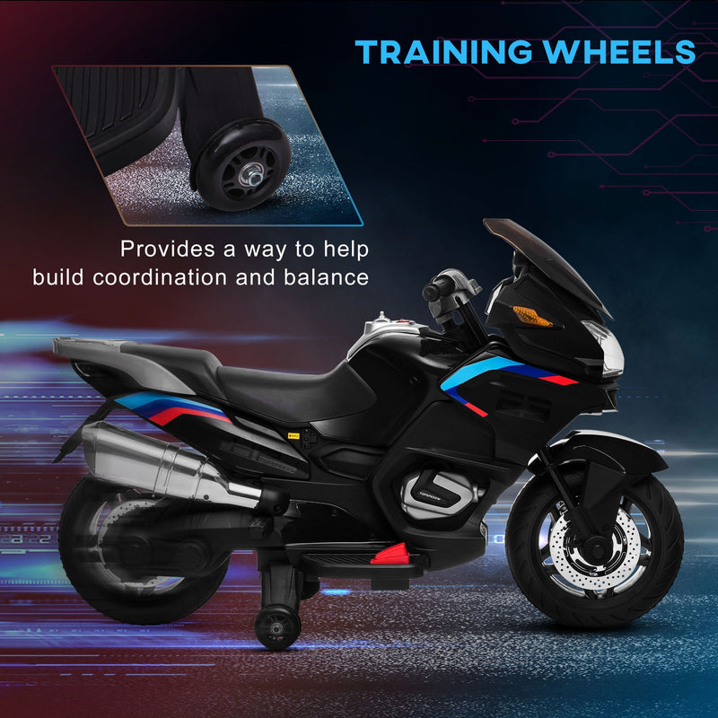 Battery-Powered Kids Ride-On Motorbike with Training Wheels Black Magic Cars 5