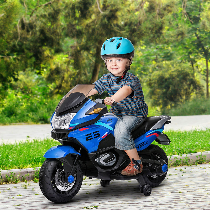 Battery-Operated Kids Ride-On Motorbike with Training Wheels Blue Magic Cars 1