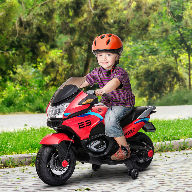 Battery-Operated Red Kids Ride-On Motorbike with Training Wheels Magic Cars 1