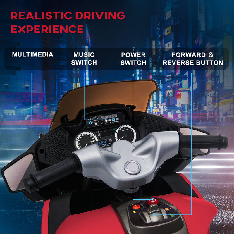 Battery-Operated Red Kids Ride-On Motorbike with Training Wheels Magic Cars 4