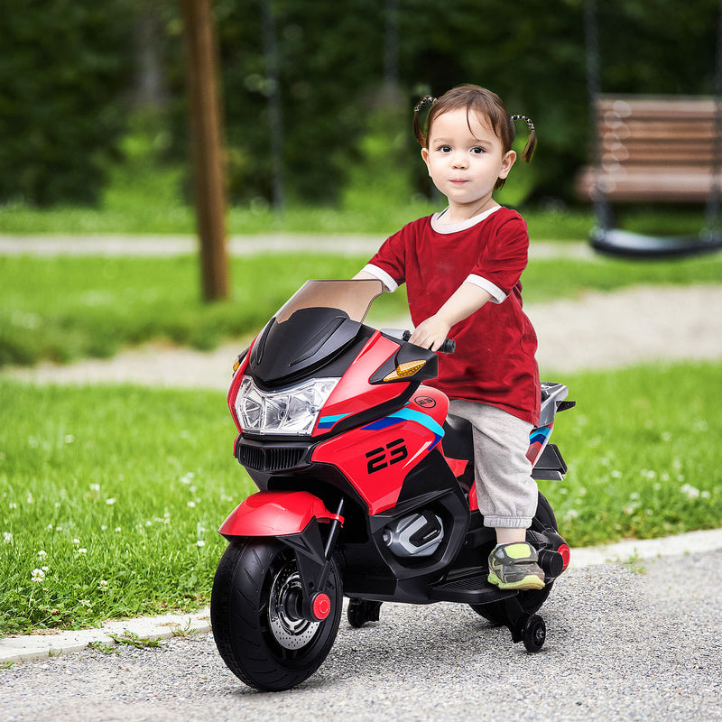Battery-Operated Red Kids Ride-On Motorbike with Training Wheels Magic Cars 8