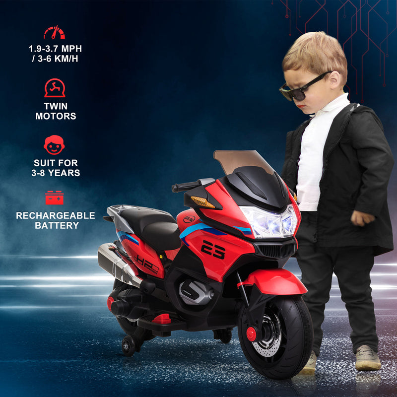 Battery-Operated Red Kids Ride-On Motorbike with Training Wheels Magic Cars 9