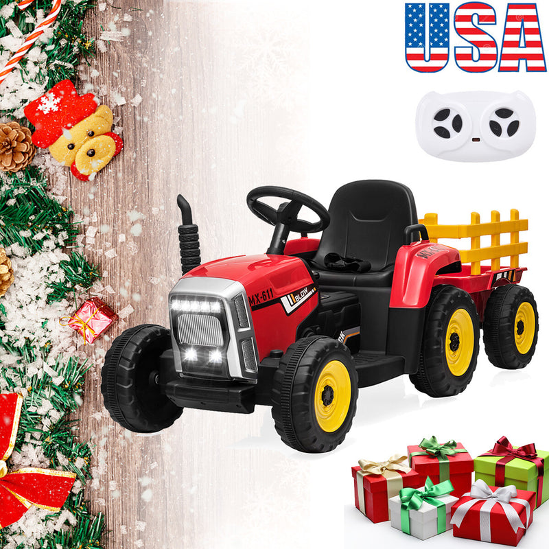 12V Battery-Powered Kids Electric Ride-On Tractor with Trailer and Remote Control Magic Cars 0