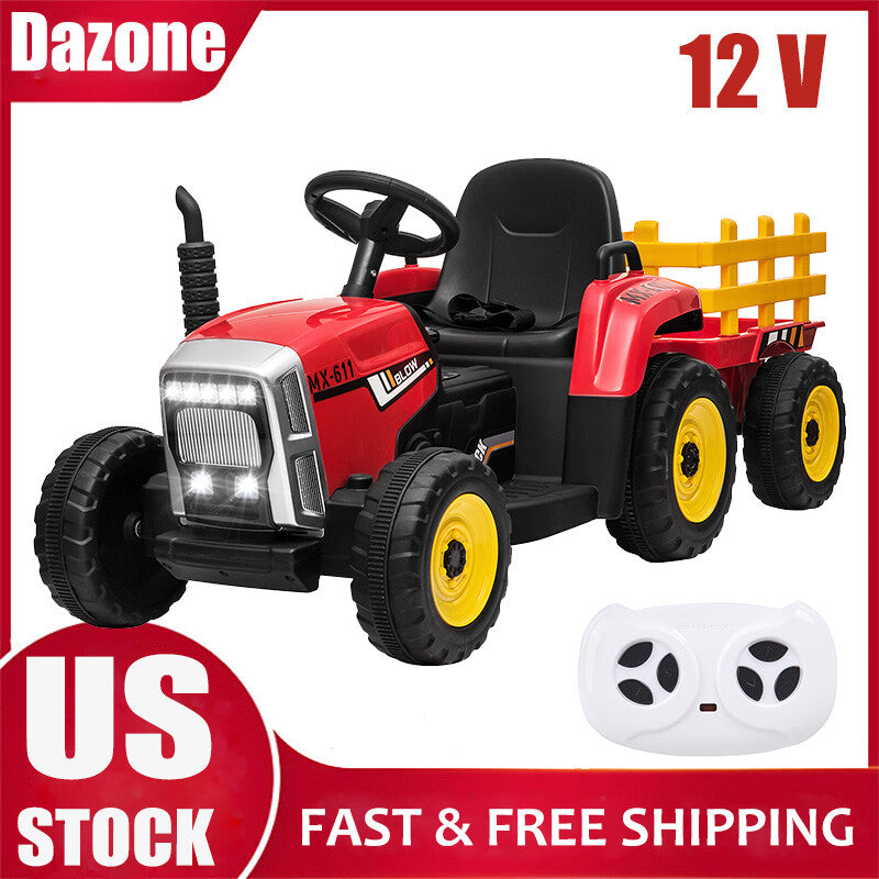 12V Battery-Powered Kids Electric Ride-On Tractor with Trailer and Remote Control Magic Cars 1