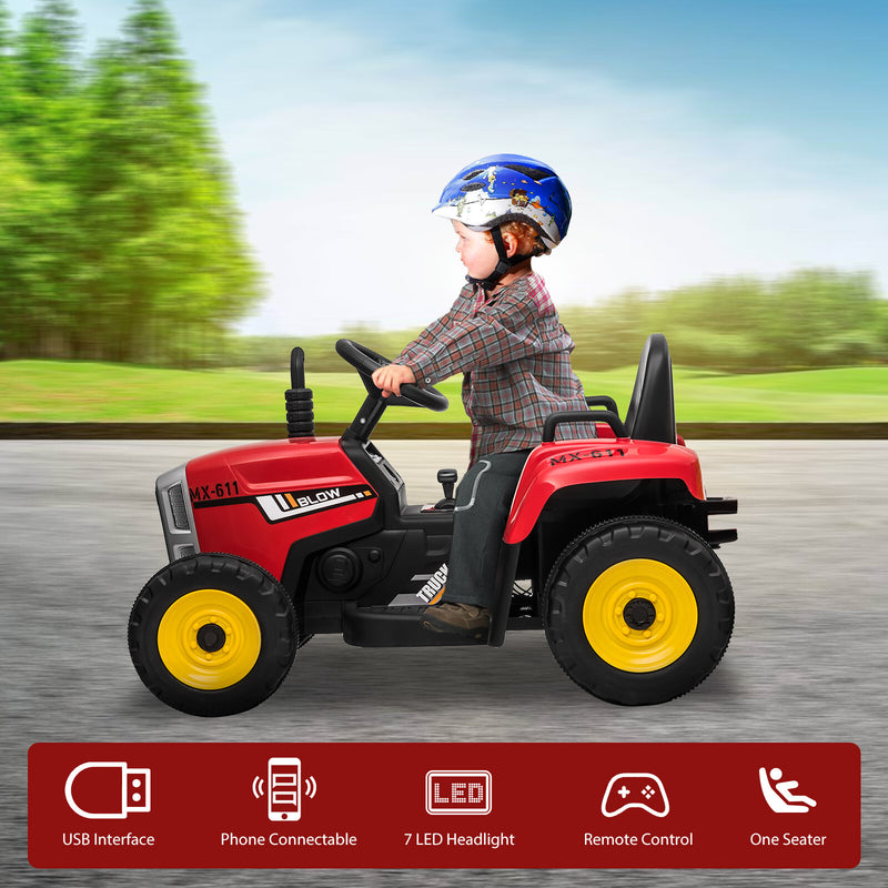12V Battery-Powered Kids Electric Ride-On Tractor with Trailer and Remote Control Magic Cars 3