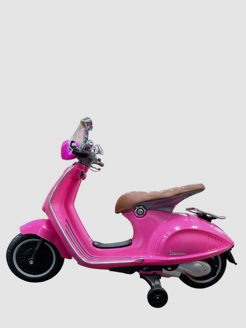 12V Pink Electric Ride-On Vespa Scooter Bike for Kids Ages 3-6 Magic Cars 2