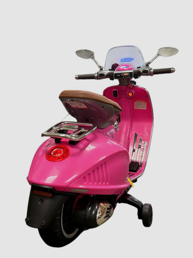 12V Pink Electric Ride-On Vespa Bike Scooter for Kids Ages 3-6 Magic Cars 3