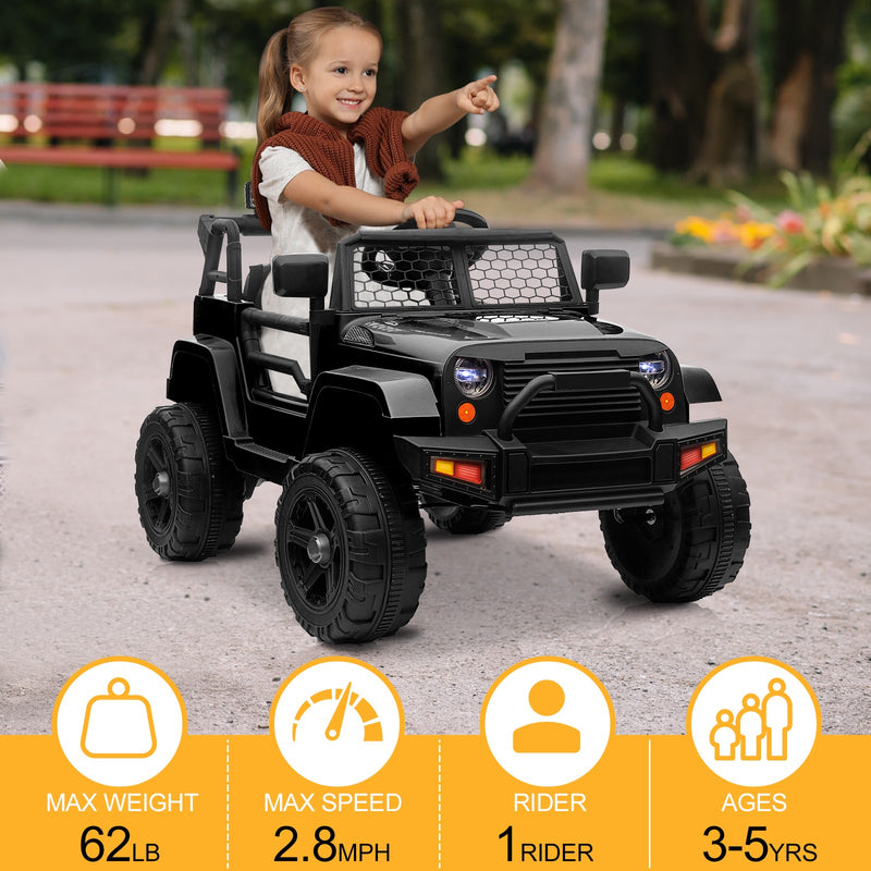 12V Black Kids Ride-On Truck with Remote Control, Power Wheels, and LED Lights Magic Cars 0