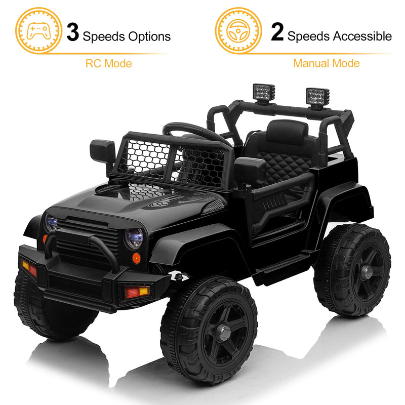 12V Black Kids Ride-On Truck with Remote Control, Power Wheels, and LED Lights Magic Cars 6