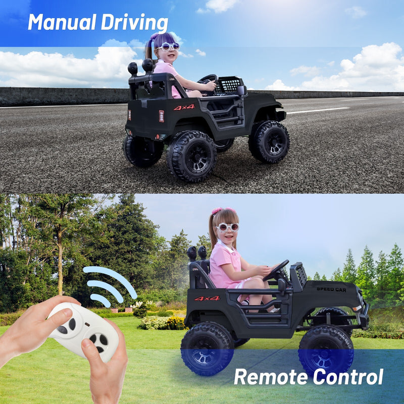 12V Black Kids Ride-On Truck with Remote Control, Power Wheels, and LED Lights Magic Cars 1