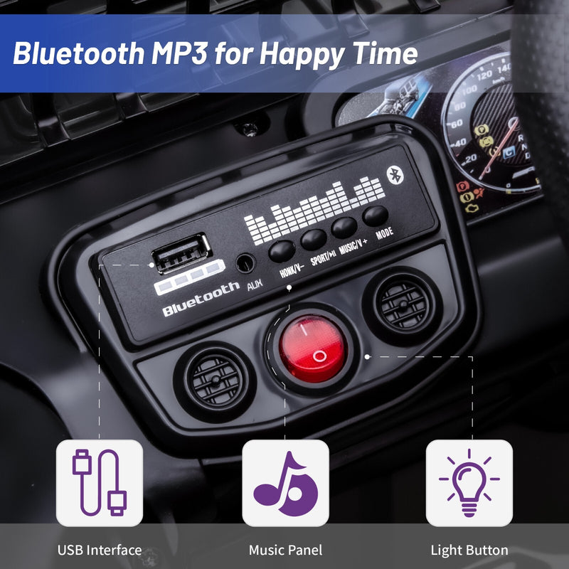 12V Black Kids Ride-On Truck with Remote Control, Power Wheels, and LED Lights Magic Cars 2