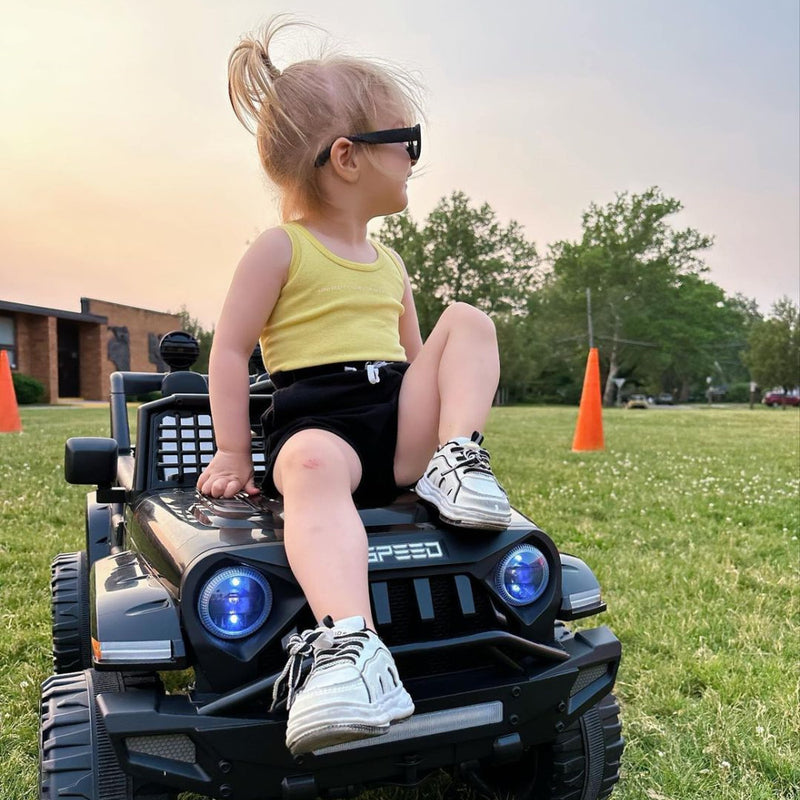12V Black Kids Ride-On Truck with Remote Control, Power Wheels, and LED Lights Magic Cars 5
