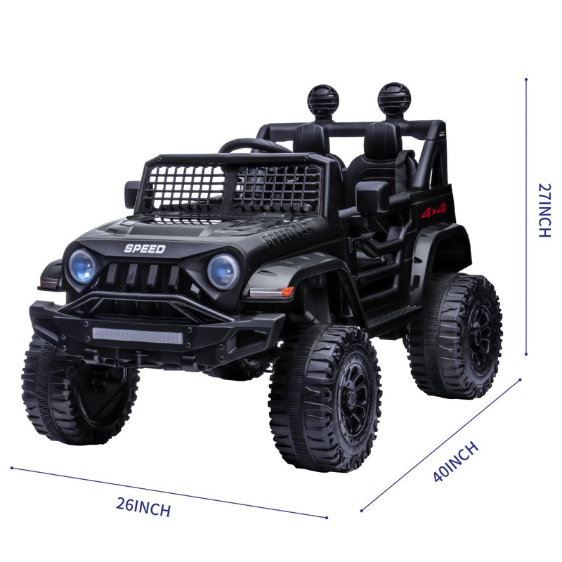 12V Black Kids Ride-On Truck with Remote Control, Power Wheels, and LED Lights Magic Cars 6