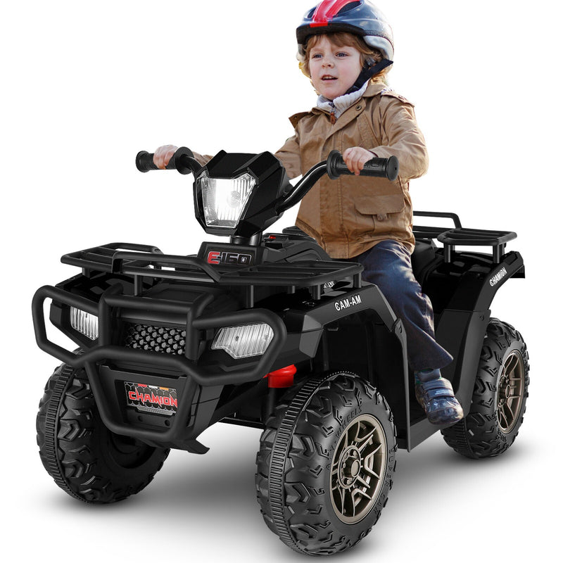 Black 12V Kids Electric Ride-On Off-Road ATV Quad Car Toy with 2 Speeds and LED Lights Magic Cars 1