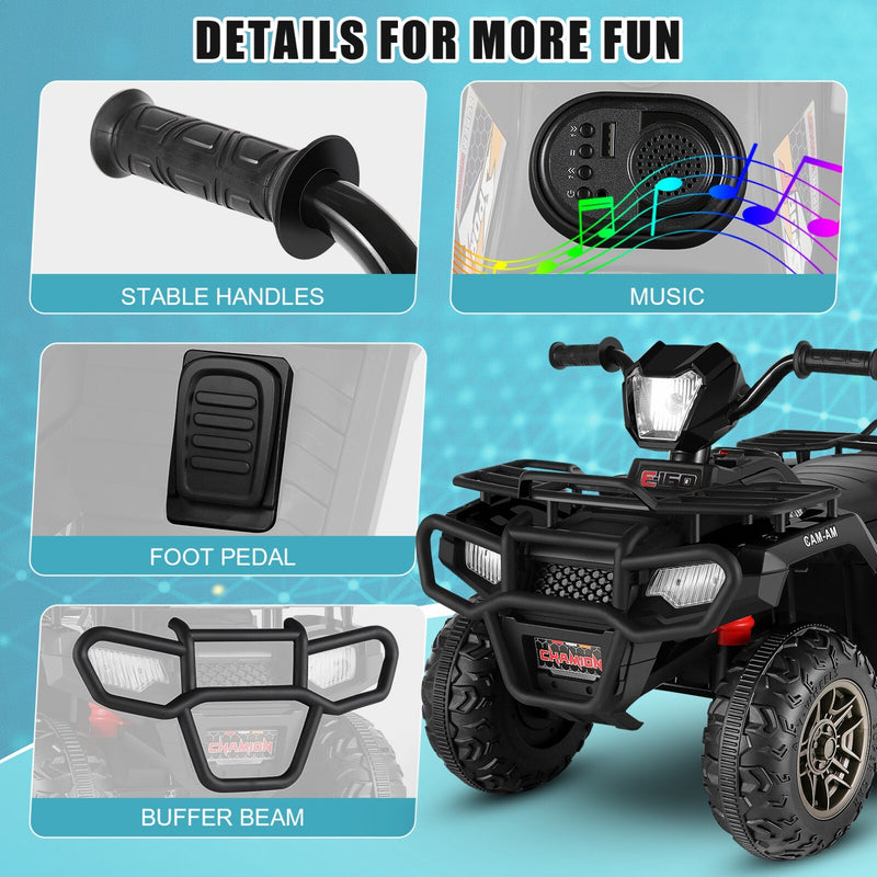 Black 12V Kids Electric Ride-On Off-Road ATV Quad Car Toy with 2 Speeds and LED Lights Magic Cars 5