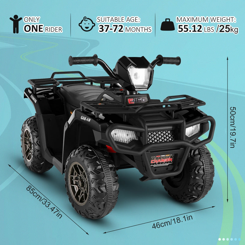 Black 12V Kids Electric Ride-On Off-Road ATV Quad Car Toy with 2 Speeds and LED Lights Magic Cars 6