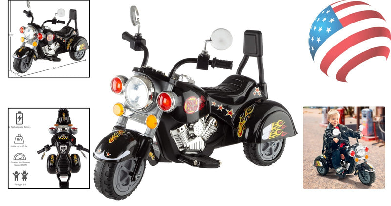 Black 3-Wheel Chopper Ride-On Motorcycle for Kids Safe and Easy to Use Magic Cars 1