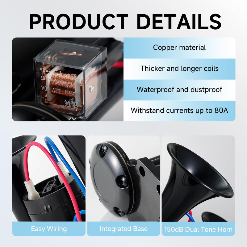 Black Air Horn for Trucks, Trains, and Cars with Loud Sound and Button Activation Magic Cars 3