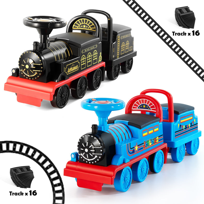6V Electric Ride-On Train for Kids Ages 1-3 with Storage and Lights, Black/Blue Magic Cars 12
