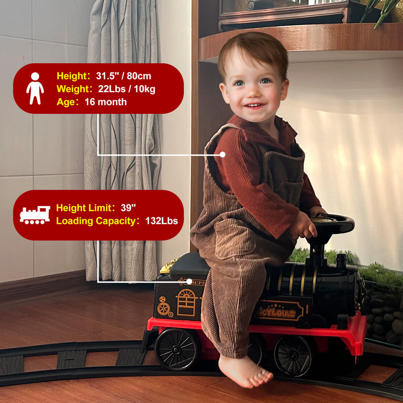 6V Electric Ride-On Train for Kids Ages 1-3 with Storage and Lights, Black/Blue Magic Cars 2