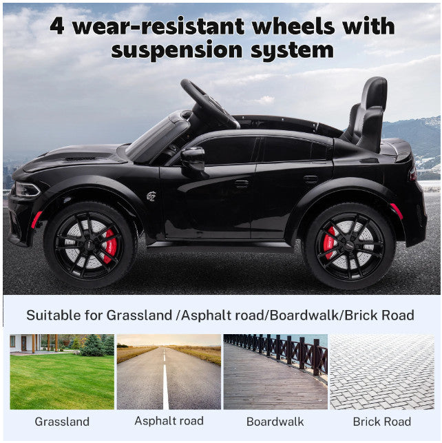 Black Electric Ride-On Car for Kids with Safety Belt, Parent Remote Control, and Built-in Music Magic Cars 1