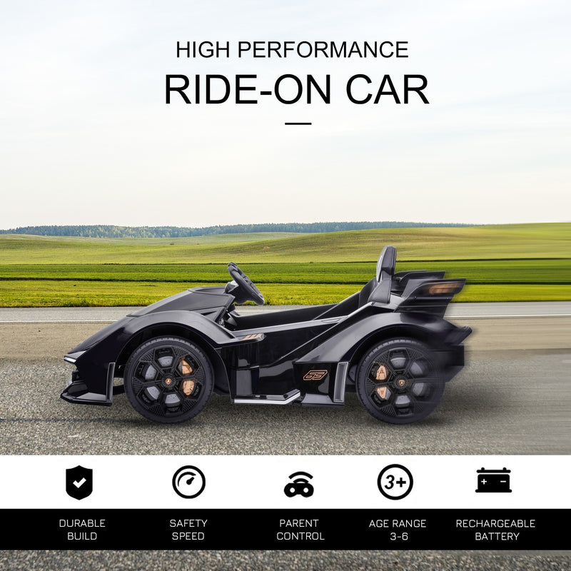 Black 12V Lamborghini GT Battery-Powered Kids Ride-On Sports Car with Remote Control Magic Cars 3