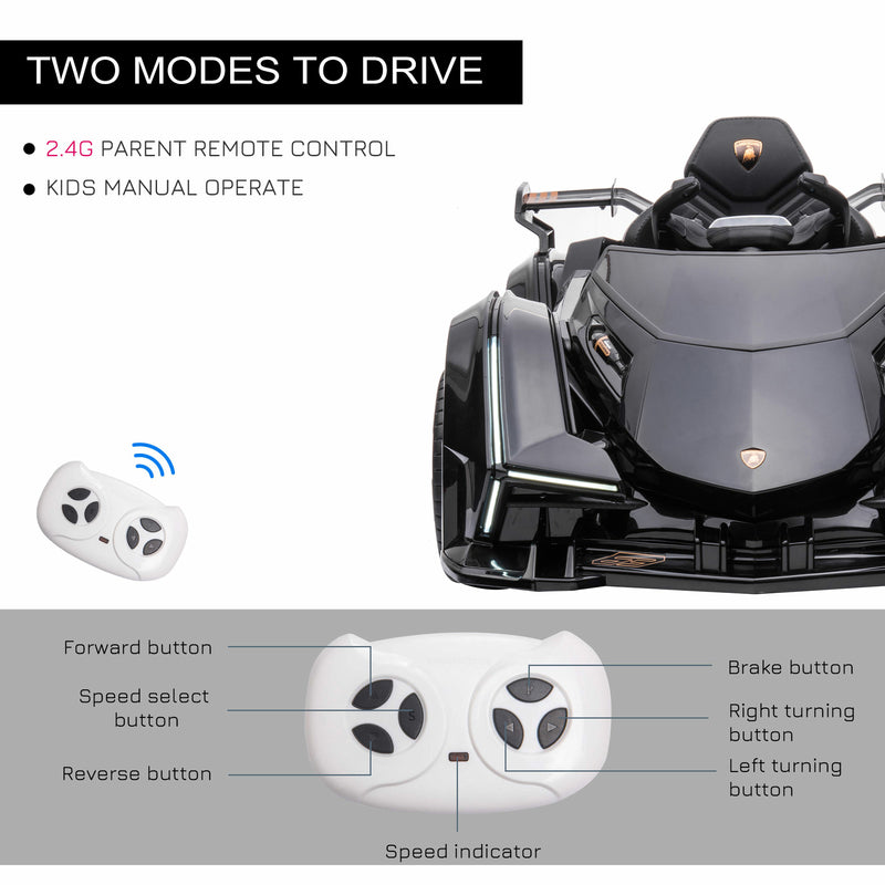 Black 12V Lamborghini GT Battery-Powered Kids Ride-On Sports Car with Remote Control Magic Cars 4