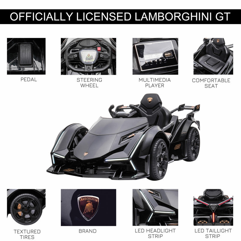 12V Black Lamborghini-Style Battery-Powered Kids Ride-On Sports Car with Remote Magic Cars 6