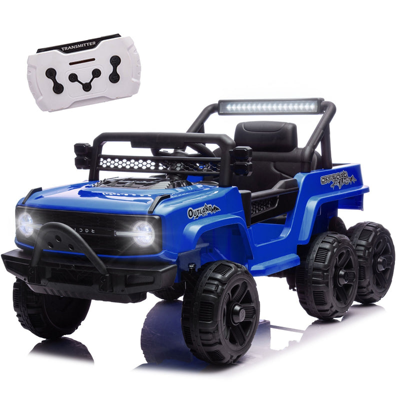 12V Blue Kids 6-Wheel Electric Ride-On Jeep Truck with Remote, LED Lights, and Bluetooth Magic Cars 1