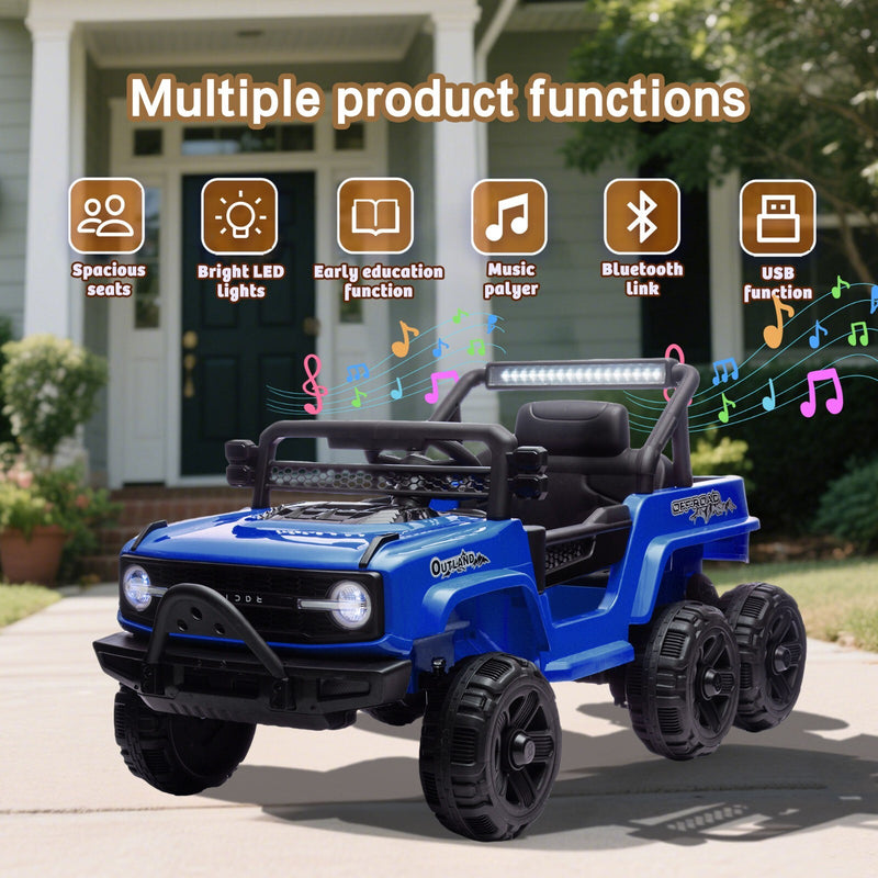 12V Blue Kids 6-Wheel Electric Ride-On Jeep Truck with Remote, LED Lights, and Bluetooth Magic Cars 3