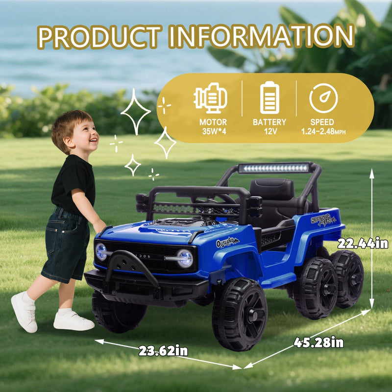12V Blue Kids 6-Wheel Electric Ride-On Jeep Truck with Remote, LED Lights, and Bluetooth Magic Cars 4